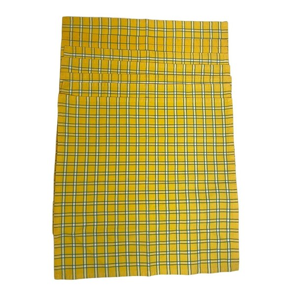 Xochi Placemats 18x18 Square Plaid Cotton Yellow Green Made in India Set of 6 - Picture 1 of 5